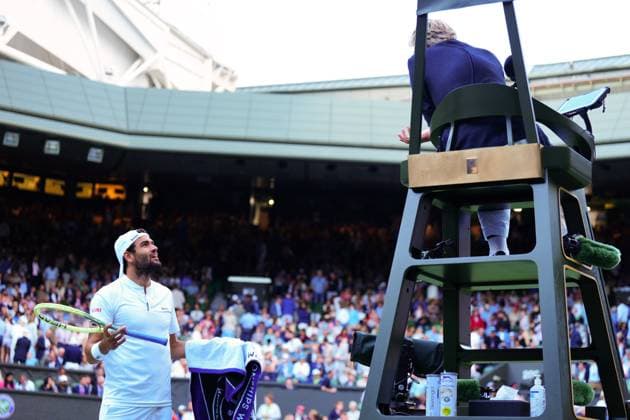 Mandatory Credit: Photo by Javier Garcia Shutterstock (14003748nc) Matteo Berrettini unhappy with the light during his fourth round match Wimbledon Tennis Championships, Day 8, The All England Lawn Tennis and Croquet Club, London, UK - 10 Jul 2023 Wimbledon Tennis Championships, Day 8, The All England Lawn Tennis and Croquet Club, London, UK - 10 Jul 2023  Copyright: xJavierxGarcia Shutterstockx 14003748nc