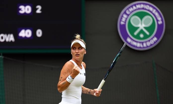 Mandatory Credit: Photo by Simon Dael Shutterstock (14003756g) Marketa Vondrousova celebrates breaking back in the first set against Jessica Pegula Wimbledon Tennis Championships, Day 9, The All England Lawn Tennis and Croquet Club, London, UK - 11 Jul 2023 Wimbledon Tennis Championships, Day 9, The All England Lawn Tennis and Croquet Club, London, UK - 11 Jul 2023  Copyright: xSimonxDael Shutterstockx 14003756g