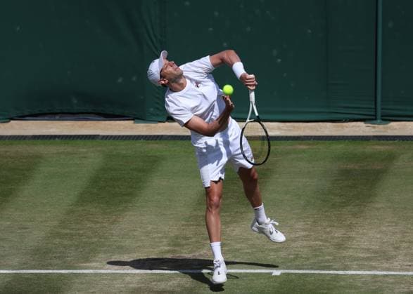 11th July 2023; All England Lawn Tennis and Croquet Club, London, England: Wimbledon Tennis Tournament; Horacio Zeballos (ARG) serves to Robert Galloway (USA) mens doubles round of 16  ActionPlus12530064 JohnxPatrickxFletcher
