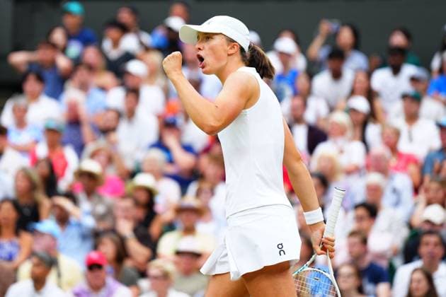 Mandatory Credit: Photo by Javier Garcia Shutterstock (14003753ek) Iga Swiatek celebrates during her quarter final match Wimbledon Tennis Championships, Day 9, The All England Lawn Tennis and Croquet Club, London, UK - 11 Jul 2023 Wimbledon Tennis Championships, Day 9, The All England Lawn Tennis and Croquet Club, London, UK - 11 Jul 2023  Copyright: xJavierxGarcia Shutterstockx 14003753ek
