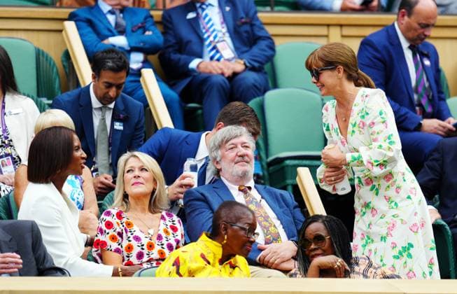 Mandatory Credit: Photo by Javier Garcia Shutterstock (14003753eu) Denise Lewis, Stephen Fry and Dacey Bussell in the Royal Box on Centre Court Wimbledon Tennis Championships, Day 9, The All England Lawn Tennis and Croquet Club, London, UK - 11 Jul 2023 Wimbledon Tennis Championships, Day 9, The All England Lawn Tennis and Croquet Club, London, UK - 11 Jul 2023  Copyright: xJavierxGarcia Shutterstockx 14003753eu