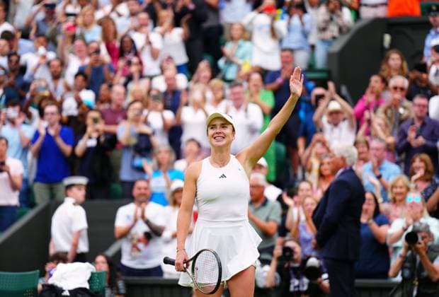 Mandatory Credit: Photo by Javier Garcia Shutterstock (14003753fq) Elina Svitolina celebrates victory in her quarter final match Wimbledon Tennis Championships, Day 9, The All England Lawn Tennis and Croquet Club, London, UK - 11 Jul 2023 Wimbledon Tennis Championships, Day 9, The All England Lawn Tennis and Croquet Club, London, UK - 11 Jul 2023  Copyright: xJavierxGarcia Shutterstockx 14003753fq