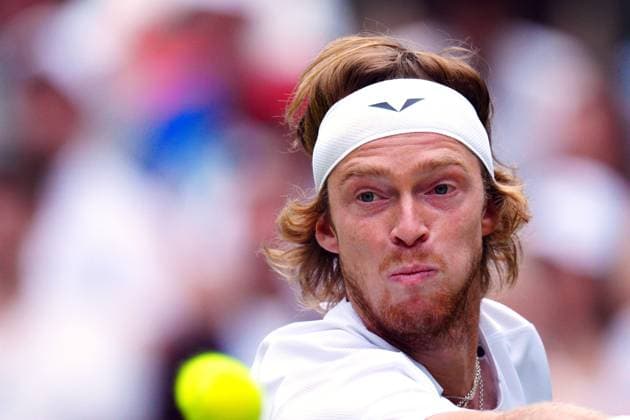 Mandatory Credit: Photo by Javier Garcia Shutterstock (14003753gt) Andrey Rublev during his quarter final match Wimbledon Tennis Championships, Day 9, The All England Lawn Tennis and Croquet Club, London, UK - 11 Jul 2023 Wimbledon Tennis Championships, Day 9, The All England Lawn Tennis and Croquet Club, London, UK - 11 Jul 2023  Copyright: xJavierxGarcia Shutterstockx 14003753gt