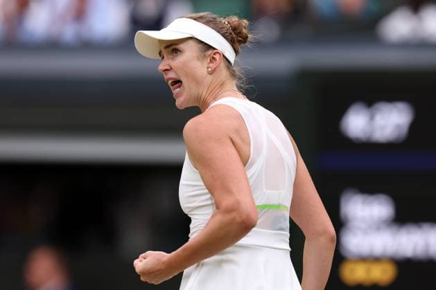 11th July 2023; All England Lawn Tennis and Croquet Club, London, England: Wimbledon Tennis Tournament; Elina Svitolina celebrates as she wins the match against Iga Swiatek in the womens singles quarter-final match  ActionPlus12530219 ShaunxBrooks
