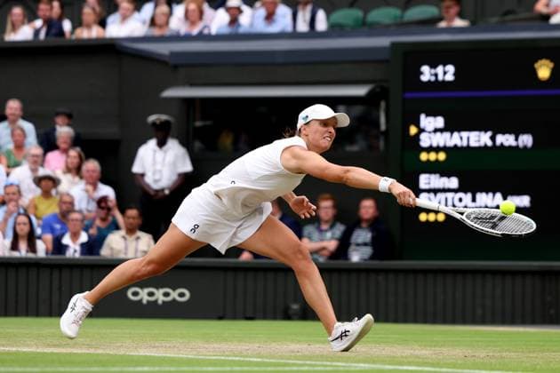 11th July 2023; All England Lawn Tennis and Croquet Club, London, England: Wimbledon Tennis Tournament; Iga Swiatek cannot return the serve from Elina Svitolina in the womens singles quarter-final match  ActionPlus12530235 ShaunxBrooks