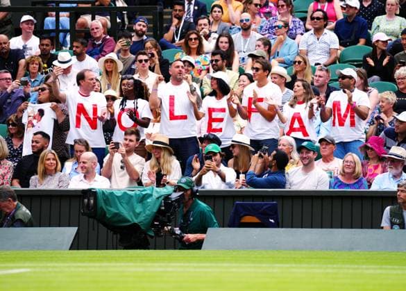 Mandatory Credit: Photo by Javier Garcia Shutterstock (14003753ik) Fans of Novak Djokovic during his quarter final match Wimbledon Tennis Championships, Day 9, The All England Lawn Tennis and Croquet Club, London, UK - 11 Jul 2023 Wimbledon Tennis Championships, Day 9, The All England Lawn Tennis and Croquet Club, London, UK - 11 Jul 2023  Copyright: xJavierxGarcia Shutterstockx 14003753ik