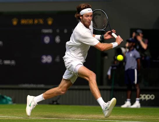 Mandatory Credit: Photo by Dave Shopland Shutterstock (14003757cs) Andrey Rublev during his quarter final match Wimbledon Tennis Championships, Day 9, The All England Lawn Tennis and Croquet Club, London, UK - 11 Jul 2023 Wimbledon Tennis Championships, Day 9, The All England Lawn Tennis and Croquet Club, London, UK - 11 Jul 2023  Copyright: xDavexShopland Shutterstockx 14003757cs