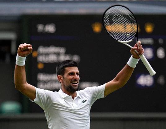 Mandatory Credit: Photo by Dave Shopland Shutterstock (14003757eu) Novak Djokovic celebrates victory in his quarter round match Wimbledon Tennis Championships, Day 9, The All England Lawn Tennis and Croquet Club, London, UK - 11 Jul 2023 Wimbledon Tennis Championships, Day 9, The All England Lawn Tennis and Croquet Club, London, UK - 11 Jul 2023  Copyright: xDavexShopland Shutterstockx 14003757eu
