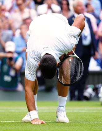 Mandatory Credit: Photo by Javier Garcia Shutterstock (14003753mr) Novak Djokovic celebrates victory in his quarter round match Wimbledon Tennis Championships, Day 9, The All England Lawn Tennis and Croquet Club, London, UK - 11 Jul 2023 Wimbledon Tennis Championships, Day 9, The All England Lawn Tennis and Croquet Club, London, UK - 11 Jul 2023  Copyright: xJavierxGarcia Shutterstockx 14003753mr