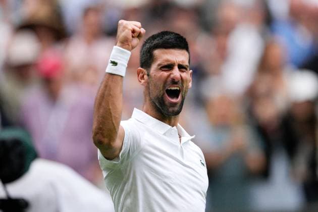 Mandatory Credit: Photo by Dave Shopland Shutterstock (14003757fb) Novak Djokovic celebrates victory in his quarter final match Wimbledon Tennis Championships, Day 9, The All England Lawn Tennis and Croquet Club, London, UK - 11 Jul 2023 Wimbledon Tennis Championships, Day 9, The All England Lawn Tennis and Croquet Club, London, UK - 11 Jul 2023  Copyright: xDavexShopland Shutterstockx 14003757fb