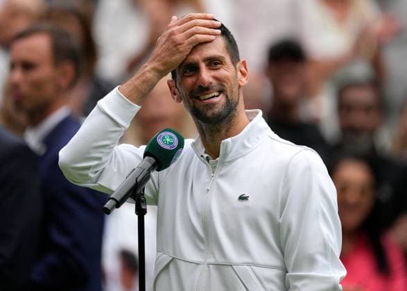 Mandatory Credit: Photo by Dave Shopland Shutterstock (14003757fh) Novak Djokovic celebrates victory in his quarter final match Wimbledon Tennis Championships, Day 9, The All England Lawn Tennis and Croquet Club, London, UK - 11 Jul 2023 Wimbledon Tennis Championships, Day 9, The All England Lawn Tennis and Croquet Club, London, UK - 11 Jul 2023  Copyright: xDavexShopland Shutterstockx 14003757fh