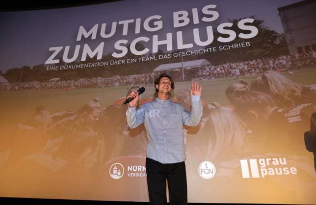 11 07 2023 football season 2022 2023 2 women football Bundesliga cinema premiere 1 FC Nürnberg FCN club promotion film courageous to the end sports photo zinc DaMa xdaxmax Felix Krause filmmaker of the film courageous to the end thanks audience fans clubfan clubfans FCN fans fans