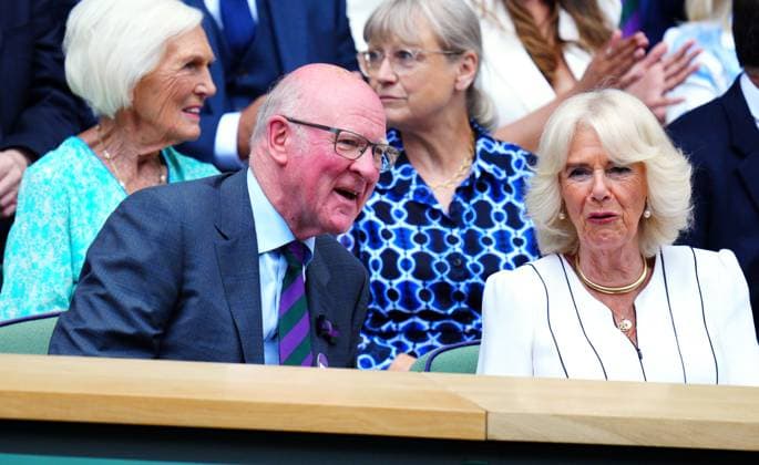 Mandatory Credit: Photo by Javier Garcia Shutterstock (14006839j) Ian Hewitt, AELTC Chairman and Queen Camilla in the Royal Box on Centre Court Wimbledon Tennis Championships, Day 10, The All England Lawn Tennis and Croquet Club, London, UK - 12 Jul 2023 Wimbledon Tennis Championships, Day 10, The All England Lawn Tennis and Croquet Club, London, UK - 12 Jul 2023  Copyright: xJavierxGarcia Shutterstockx 14006839j