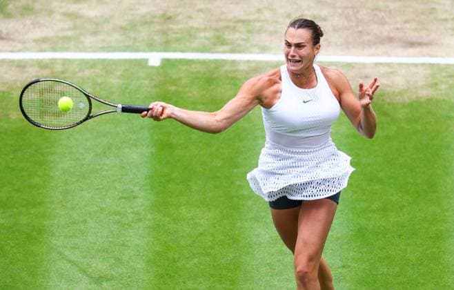 Mandatory Credit: Photo by Simon Dael Shutterstock (14006840m) Aryna Sabalenka Wimbledon Tennis Championships, Day 10, The All England Lawn Tennis and Croquet Club, London, UK - 12 Jul 2023 Wimbledon Tennis Championships, Day 10, The All England Lawn Tennis and Croquet Club, London, UK - 12 Jul 2023  Copyright: xSimonxDael Shutterstockx 14006840m