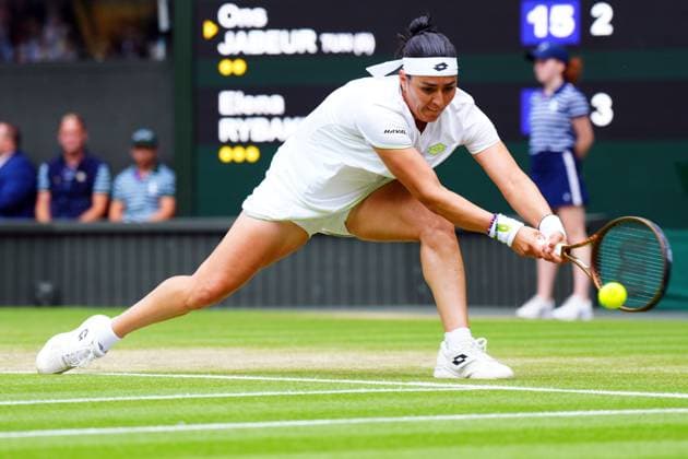 Mandatory Credit: Photo by Javier Garcia Shutterstock (14006839ag) Ons Jabeur during her quarter final match Wimbledon Tennis Championships, Day 10, The All England Lawn Tennis and Croquet Club, London, UK - 12 Jul 2023 Wimbledon Tennis Championships, Day 10, The All England Lawn Tennis and Croquet Club, London, UK - 12 Jul 2023  Copyright: xJavierxGarcia Shutterstockx 14006839ag