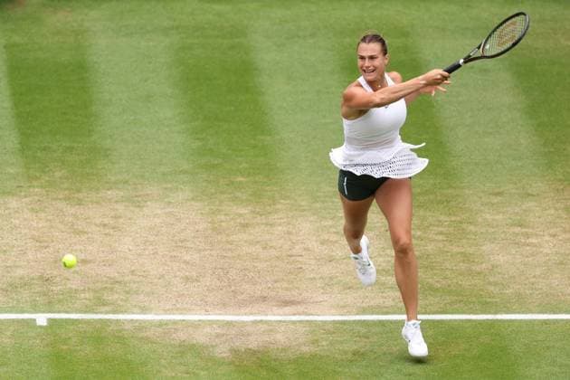 12th July 2023; All England Lawn Tennis and Croquet Club, London, England: Wimbledon Tennis Tournament; Aryna Sabalenka plays a forehand to Madison Keys  ActionPlus12530507 ShaunxBrooks