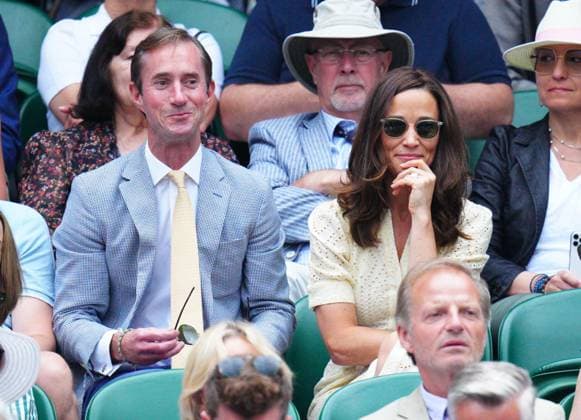 Mandatory Credit: Photo by Javier Garcia Shutterstock (14006839av) Pippa Middleton and James Matthews watching the action on Centre Court Wimbledon Tennis Championships, Day 10, The All England Lawn Tennis and Croquet Club, London, UK - 12 Jul 2023 Wimbledon Tennis Championships, Day 10, The All England Lawn Tennis and Croquet Club, London, UK - 12 Jul 2023  Copyright: xJavierxGarcia Shutterstockx 14006839av