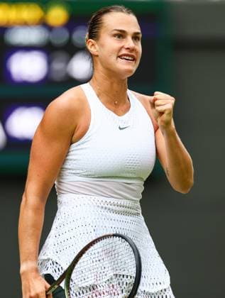 Mandatory Credit: Photo by Simon Dael Shutterstock (14006840as) Aryna Sabalenka celebrates another break in serve Wimbledon Tennis Championships, Day 10, The All England Lawn Tennis and Croquet Club, London, UK - 12 Jul 2023 Wimbledon Tennis Championships, Day 10, The All England Lawn Tennis and Croquet Club, London, UK - 12 Jul 2023  Copyright: xSimonxDael Shutterstockx 14006840as