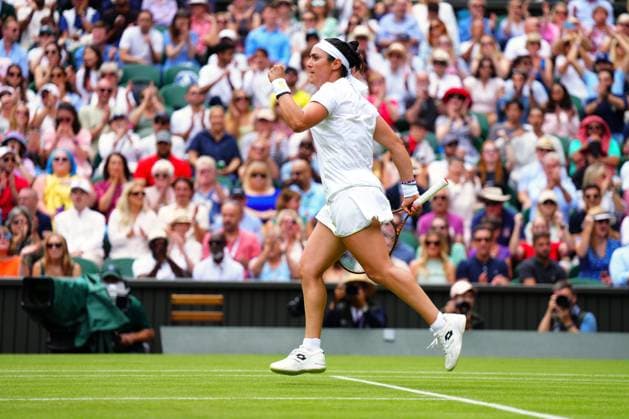 Mandatory Credit: Photo by Javier Garcia Shutterstock (14006839cs) Ons Jabeur celebrates during her quarter final match Wimbledon Tennis Championships, Day 10, The All England Lawn Tennis and Croquet Club, London, UK - 12 Jul 2023 Wimbledon Tennis Championships, Day 10, The All England Lawn Tennis and Croquet Club, London, UK - 12 Jul 2023  Copyright: xJavierxGarcia Shutterstockx 14006839cs