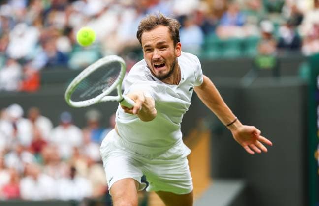Mandatory Credit: Photo by Simon Dael Shutterstock (14006840bi) Daniil Medvedev Wimbledon Tennis Championships, Day 10, The All England Lawn Tennis and Croquet Club, London, UK - 12 Jul 2023 Wimbledon Tennis Championships, Day 10, The All England Lawn Tennis and Croquet Club, London, UK - 12 Jul 2023  Copyright: xSimonxDael Shutterstockx 14006840bi