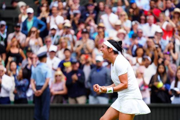 Mandatory Credit: Photo by Javier Garcia Shutterstock (14006839dm) Ons Jabeur celebrates victory in her quarter final match Wimbledon Tennis Championships, Day 10, The All England Lawn Tennis and Croquet Club, London, UK - 12 Jul 2023 Wimbledon Tennis Championships, Day 10, The All England Lawn Tennis and Croquet Club, London, UK - 12 Jul 2023  Copyright: xJavierxGarcia Shutterstockx 14006839dm