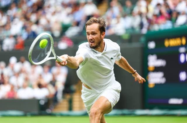 Mandatory Credit: Photo by Simon Dael Shutterstock (14006840bt) Daniil Medvedev Wimbledon Tennis Championships, Day 10, The All England Lawn Tennis and Croquet Club, London, UK - 12 Jul 2023 Wimbledon Tennis Championships, Day 10, The All England Lawn Tennis and Croquet Club, London, UK - 12 Jul 2023  Copyright: xSimonxDael Shutterstockx 14006840bt