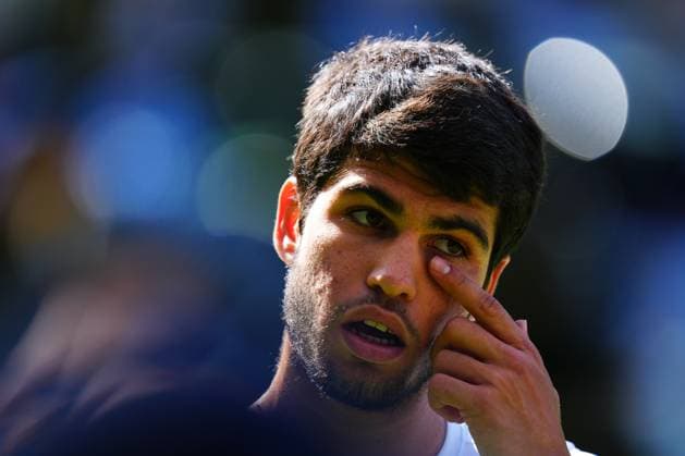 Mandatory Credit: Photo by Javier Garcia Shutterstock (14006839fx) Carlos Alcaraz during his quarter final match Wimbledon Tennis Championships, Day 10, The All England Lawn Tennis and Croquet Club, London, UK - 12 Jul 2023 Wimbledon Tennis Championships, Day 10, The All England Lawn Tennis and Croquet Club, London, UK - 12 Jul 2023  Copyright: xJavierxGarcia Shutterstockx 14006839fx