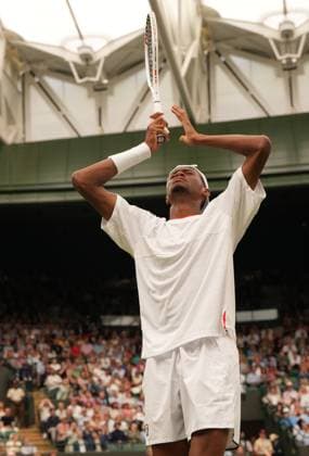 Tennis - 2023 Wimbledon Championships - Week Two - Day Ten - All England lawn Tennis & Racquet Club, Wimbledon - Wednesday 12th Mens singles - Danili Medvedev v Christopher Eubanks (USA) Agony for Christopher Eubanks as he misses a shot 