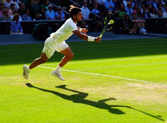 Mandatory Credit: Photo by Javier Garcia Shutterstock (14006839gt) Carlos Alcaraz during his quarter final match Wimbledon Tennis Championships, Day 10, The All England Lawn Tennis and Croquet Club, London, UK - 12 Jul 2023 Wimbledon Tennis Championships, Day 10, The All England Lawn Tennis and Croquet Club, London, UK - 12 Jul 2023  Copyright: xJavierxGarcia Shutterstockx 14006839gt