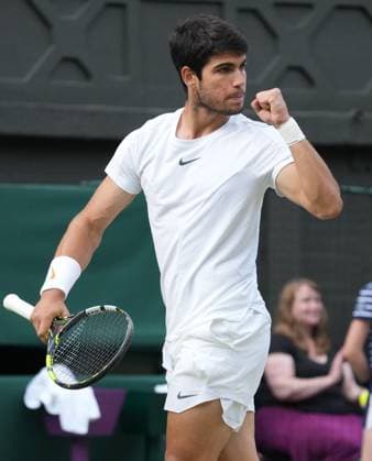 Tennis - 2023 Wimbledon Championships - Week Two - Day Ten - All England lawn Tennis & Racquet Club, Wimbledon - Wednesday 12th Mens singles - Carlos Alcaraz (ESP) v Holger Rune (DEN) Carlos Alcaraz 