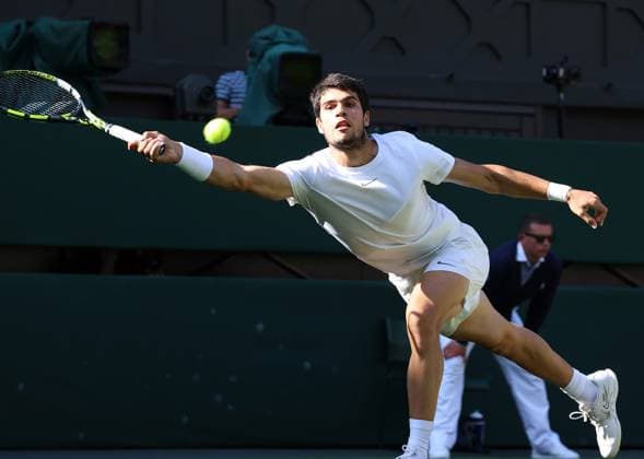 TENNIS - Wimbledon 2023 LONDON,ENGLAND,12.JUL.23 - TENNIS - ATP, Tennis Herren World Tour, Wimbledon, Grand Slam. Image shows Carlos Alcaraz (ESP).  GEPAxpictures xAlanxGrieves