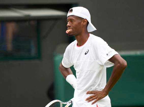 2023 Wimbledon Championships Christopher Eubanks (USA) sticks out his tongue in frustration in his match against Daniil Medvedev (RUS) in the mens quarter finals on Day 10 at the 2023 Wimbledon Championships at the All England Club, London, UK, 12 July 2023, Credit:Peter van den Berg Avalon United Kingdom, England, London, All England Lawn Tennis and Croquet Club  Copyright: xPeterxvanxdenxBergx xAvalonx PCN_TENNIS_CHRIS_EUBANKS_788727348