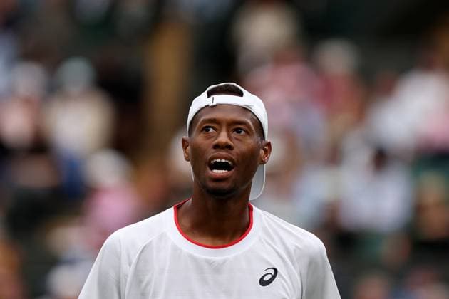 12th July 2023; All England Lawn Tennis and Croquet Club, London, England: Wimbledon Tennis Tournament; Christopher Eubanks during his match Daniil Medvedev  ActionPlus12530900 ShaunxBrooks