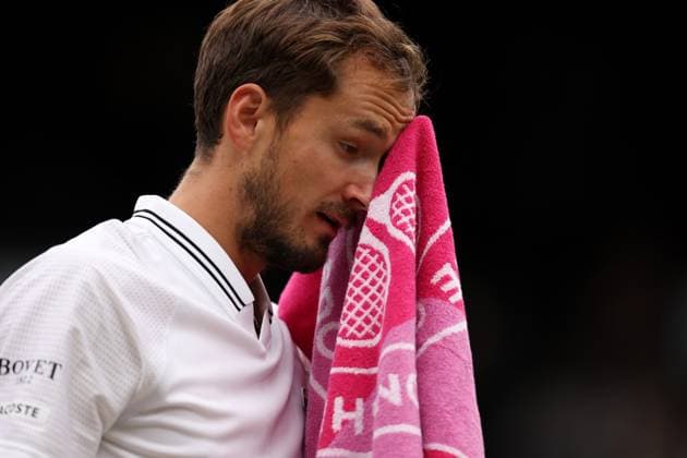 12th July 2023; All England Lawn Tennis and Croquet Club, London, England: Wimbledon Tennis Tournament; Daniil Medvedev during his match Christopher Eubanks  ActionPlus12530902 ShaunxBrooks