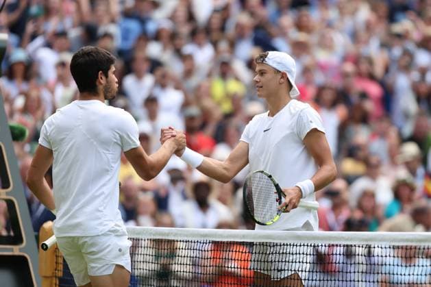 Carlos Alcaraz and Holger Rune TENNIS : Wimbledon 2023 - 12 07 2023 AntoineCouvercelle Panoramic  