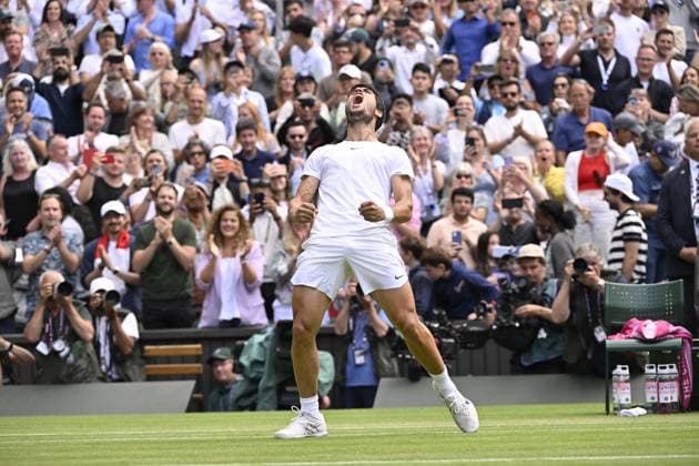 Tennis : Wimbledon 2023 - Angleterre - Carlos Alcaraz - Espagne Tennis : Wimbledon 2023 - Angleterre- 12 07 23 ChrysleneCaillaud Panoramic  