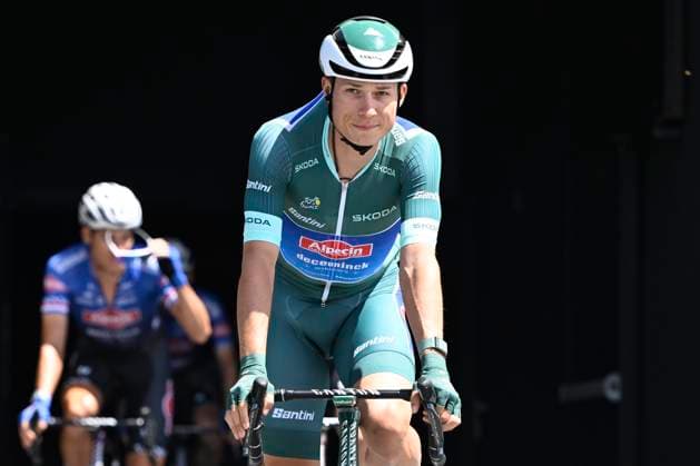 BELLEVILLE-EN-BEAUJOLAIS, FRANCE - JULY 13 : Philipsen Jasper (BEL) of Alpecin-Deceuninck during stage 12 of the 110th edition of the Tour de France 2023 cycling race, a stage of 169 kms with start in Roanne and finish in Belleville-en-Beaujolais on July 13, 2023 in Belleville-en-Beaujolais, France, 13 07 2023 ( Motordriver Kenny Verfaillie - Tour de France 2023 - Stage 12 PhotoNews Panoramic 