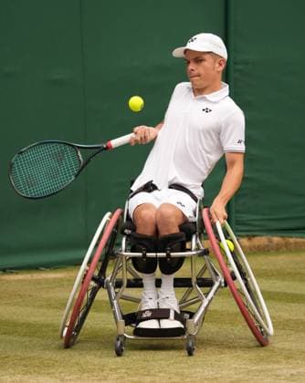 Tennis - 2023 Wimbledon Championships - Week Two - Day Eleven - All England lawn Tennis & Racquet Club, Wimbledon - Thursday 13th Mens Doubles Wheelchair - Gregory Slade (GBR) and David Wagner (USA) v Heath Davidson (AUS) and Robert Shaw (CAN) Gregory Slade (GBR) 