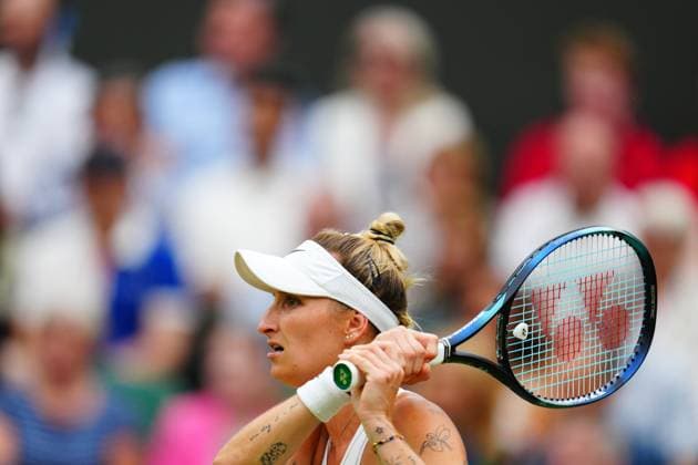 Mandatory Credit: Photo by Javier Garcia Shutterstock (14006845w) Marketa Vondrousova during her semi final match Wimbledon Tennis Championships, Day 11, The All England Lawn Tennis and Croquet Club, London, UK - 13 Jul 2023 Wimbledon Tennis Championships, Day 11, The All England Lawn Tennis and Croquet Club, London, UK - 13 Jul 2023  Copyright: xJavierxGarcia Shutterstockx 14006845w