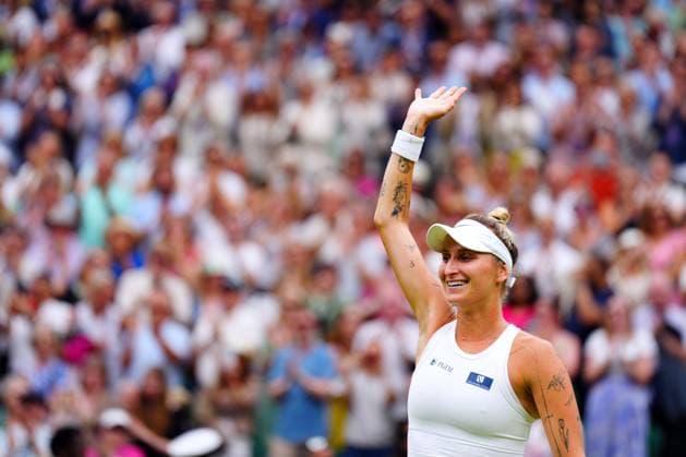 Mandatory Credit: Photo by Javier Garcia Shutterstock (14006845az) Marketa Vondrousova celebrates victory in her semi final match Wimbledon Tennis Championships, Day 11, The All England Lawn Tennis and Croquet Club, London, UK - 13 Jul 2023 Wimbledon Tennis Championships, Day 11, The All England Lawn Tennis and Croquet Club, London, UK - 13 Jul 2023  Copyright: xJavierxGarcia Shutterstockx 14006845az