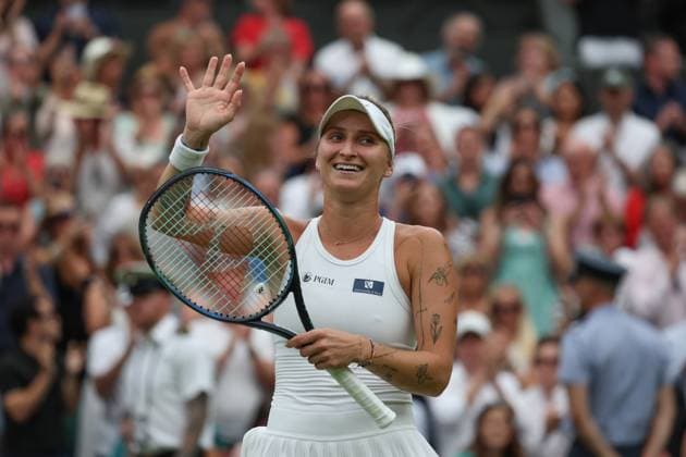 13th July 2023; All England Lawn Tennis and Croquet Club, London, England: Wimbledon Tennis Tournament; Marketa Vondrousova (CZE) waves to the crowd after defeating Elina Svitolina (UKR) in two sets to reach the final  ActionPlus12531085 JohnxPatrickxFletcher