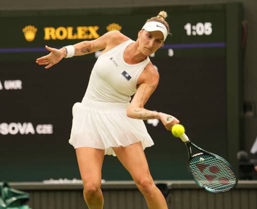 Tennis - 2023 Wimbledon Championships - Week Two - Day Eleven - All England lawn Tennis & Racquet Club, Wimbledon - Thursday 13th Ladies singles semi final Elina Svitolina (UKR) v Marketa Vondrousova (CZE) Marketa Vondrousova (CZE) 