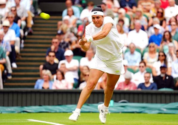 Mandatory Credit: Photo by Javier Garcia Shutterstock (14006845bq) Ons Jabeur during her semi final match Wimbledon Tennis Championships, Day 11, The All England Lawn Tennis and Croquet Club, London, UK - 13 Jul 2023 Wimbledon Tennis Championships, Day 11, The All England Lawn Tennis and Croquet Club, London, UK - 13 Jul 2023  Copyright: xJavierxGarcia Shutterstockx 14006845bq