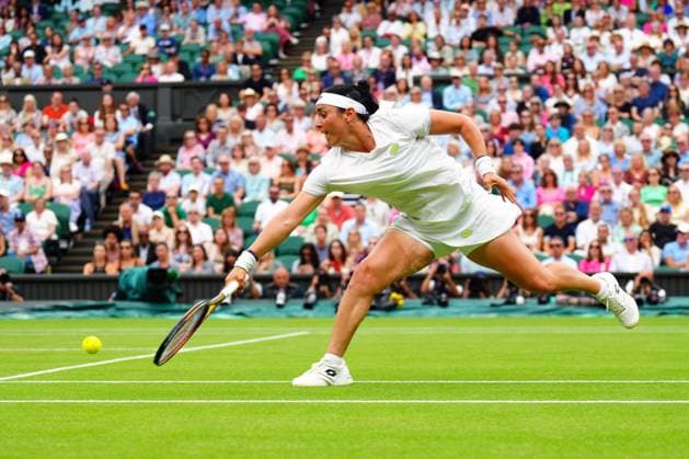 Mandatory Credit: Photo by Javier Garcia Shutterstock (14006845cd) Ons Jabeur during her semi final match Wimbledon Tennis Championships, Day 11, The All England Lawn Tennis and Croquet Club, London, UK - 13 Jul 2023 Wimbledon Tennis Championships, Day 11, The All England Lawn Tennis and Croquet Club, London, UK - 13 Jul 2023  Copyright: xJavierxGarcia Shutterstockx 14006845cd