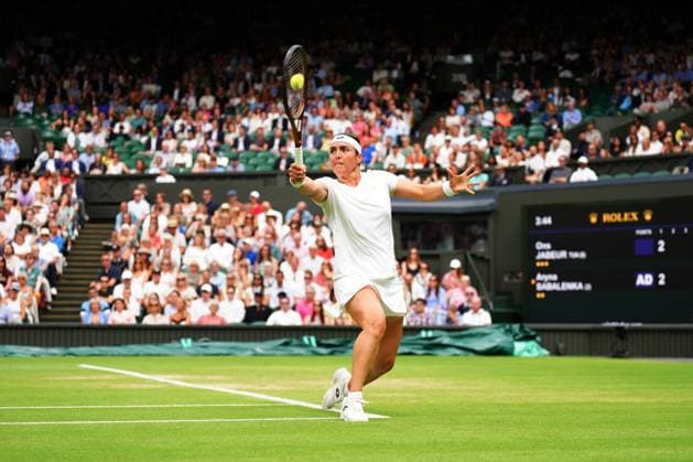 Mandatory Credit: Photo by Javier Garcia Shutterstock (14006845cj) Ons Jabeur during her semi final match Wimbledon Tennis Championships, Day 11, The All England Lawn Tennis and Croquet Club, London, UK - 13 Jul 2023 Wimbledon Tennis Championships, Day 11, The All England Lawn Tennis and Croquet Club, London, UK - 13 Jul 2023  Copyright: xJavierxGarcia Shutterstockx 14006845cj
