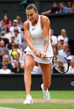 Mandatory Credit: Photo by Ella Ling Shutterstock (14006843cq) Aryna Sabalenka during her semi final match Wimbledon Tennis Championships, Day 11, The All England Lawn Tennis and Croquet Club, London, UK - 13 Jul 2023 Wimbledon Tennis Championships, Day 11, The All England Lawn Tennis and Croquet Club, London, UK - 13 Jul 2023  Copyright: xEllaxLing Shutterstockx 14006843cq