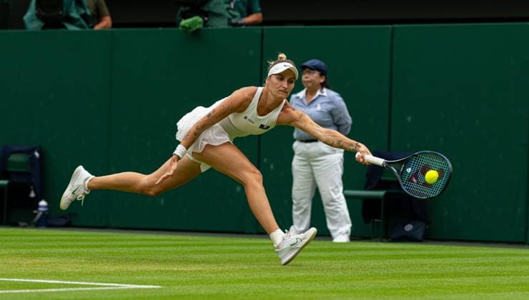 Tennis - Wimbledon Championship 2023 - Day 11 LONDON, ENGLAND - Thursday, July 13, 2023: Marketa Vondrousova (CZE) during the Ladies Singles Semi-Final match on Day Eleven of The Championships Wimbledon 2023 at the All England Lawn Tennis and Croquet Club. LONDON All England Lawn Tennis and Croq GREATER LONDON ENGLAND  Copyright: xKirstenxHolstx P2023-07-13-Wimbledon_Day_11-12