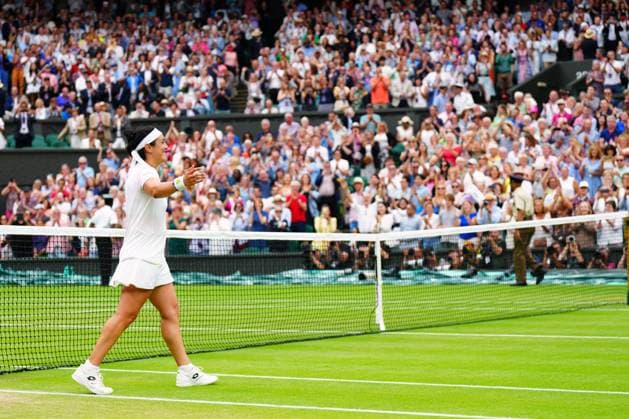 Mandatory Credit: Photo by Javier Garcia Shutterstock (14006845fa) Ons Jabeur celebrates victory in her her semi final match Wimbledon Tennis Championships, Day 11, The All England Lawn Tennis and Croquet Club, London, UK - 13 Jul 2023 Wimbledon Tennis Championships, Day 11, The All England Lawn Tennis and Croquet Club, London, UK - 13 Jul 2023  Copyright: xJavierxGarcia Shutterstockx 14006845fa