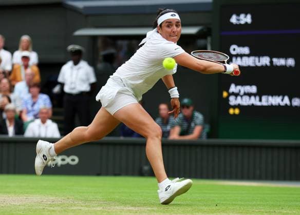 Mandatory Credit: Photo by Ella Ling Shutterstock (14006843dx) Ons Jabeur during her semi final match Wimbledon Tennis Championships, Day 11, The All England Lawn Tennis and Croquet Club, London, UK - 13 Jul 2023 Wimbledon Tennis Championships, Day 11, The All England Lawn Tennis and Croquet Club, London, UK - 13 Jul 2023  Copyright: xEllaxLing Shutterstockx 14006843dx