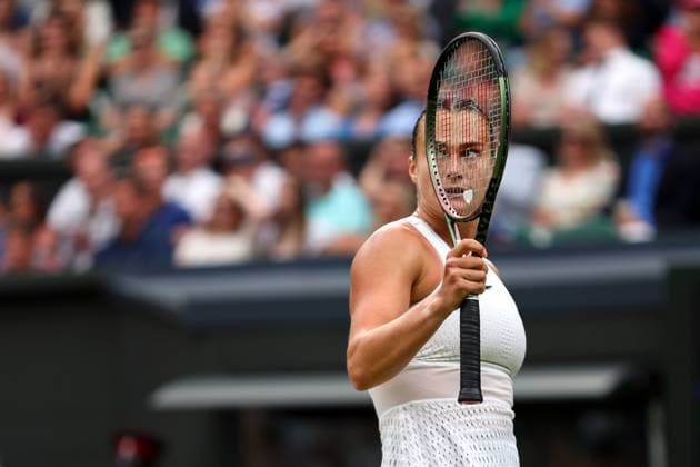 Mandatory Credit: Photo by Ella Ling Shutterstock (14006843dq) Aryna Sabalenka during her semi final match Wimbledon Tennis Championships, Day 11, The All England Lawn Tennis and Croquet Club, London, UK - 13 Jul 2023 Wimbledon Tennis Championships, Day 11, The All England Lawn Tennis and Croquet Club, London, UK - 13 Jul 2023  Copyright: xEllaxLing Shutterstockx 14006843dq